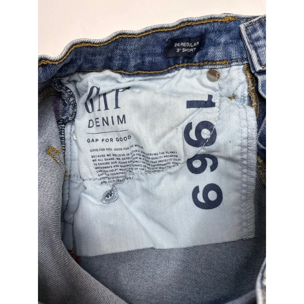 GAP Embroidered Cut Off Jean Denim Shorts 24 R Blue Pride Casual Raw Edge
